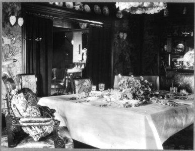 Mrs. Phoebe Apperson Hearst's home, Pleasanton, Cal.- dining room with table setting for four LCCN2004677152 photo