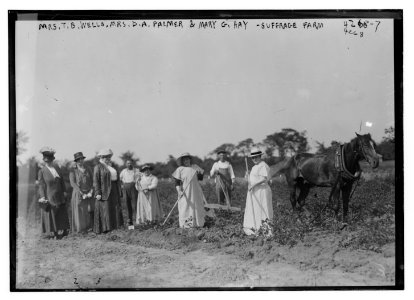 Mrs. T.B. Wells, Mrs. D.A. Palmer & Mary G. Hay - suffrage farm LCCN2014705072