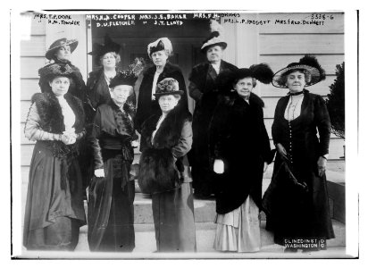 Mrs. T.P. Gore, Mrs. H.A. Cooper, Mrs. J.E. Baker (i.e., Raker), Mrs. F.M. Briggs, (Mrs.) H.M. Towner, (Mrs) D.U. Fletcher, (Mrs) J.T. Lloyd. Mrs. L.P. Padgett, Mrs. Fred. Dennett LCCN2014698127