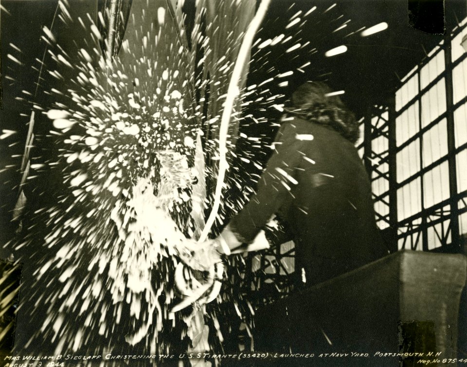 Mrs. William B. Sieglaff christens the USS Tirante