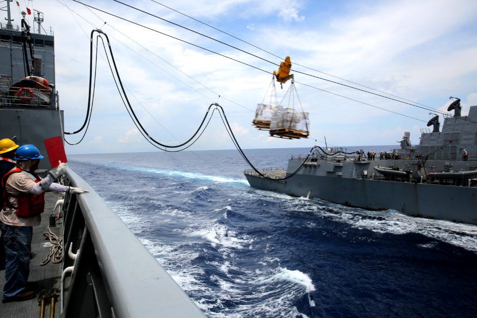 MSC's USNS Charles Drew Conducts Trilateral Replenishment At Sea 160419-N-IX266-014