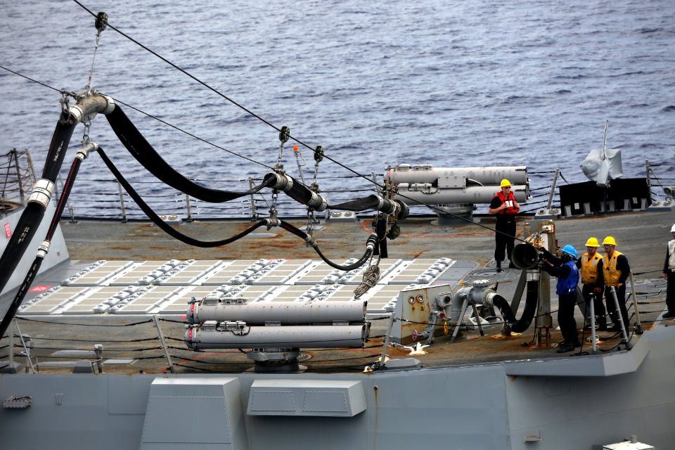 MSC's USNS Charles Drew Conducts Trilateral Replenishment At Sea 160419-N-IX266-027