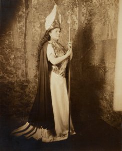 Mrs. William Jay, full-length-portrait, standing, dressed in theatrical costume, holding a spear