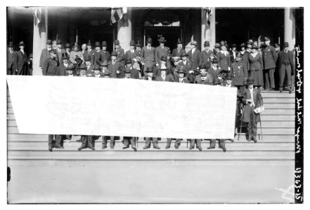 Mayor Mitchel & delegates to the Southern Commercial Congress Convention standing on steps of City Hall- Gov. Manning, S.C.; Straus; Dr. de Cespedes, Cuban Minister; Mayor Mitchel; Sen. LCCN2014705664