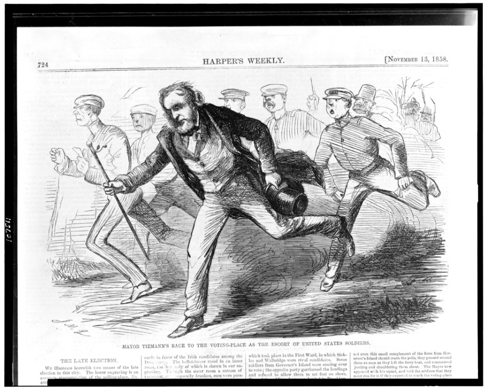 Mayor's Tiemann's race to the voting-place as the escort of United States soldiers - J.M.L. LCCN93503825