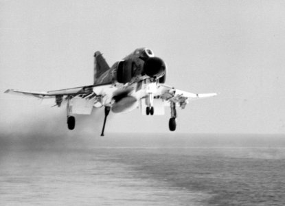 McDonnell F-4J Phantom II of VF-142 approaches USS Constellation (CVA-64) on 23 May 1969 (K-78373)