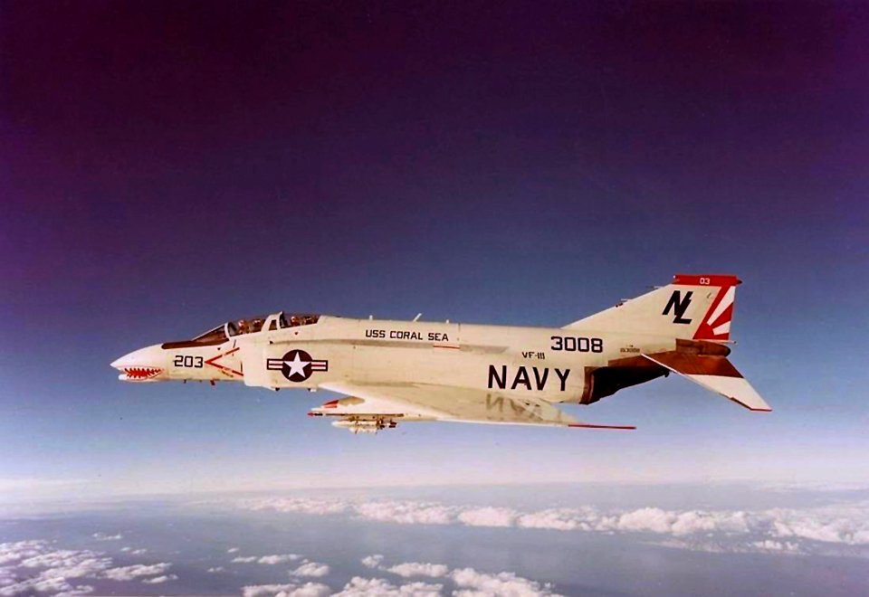 McDonnell F-4B Phantom II of VF-111 in flight, in 1973