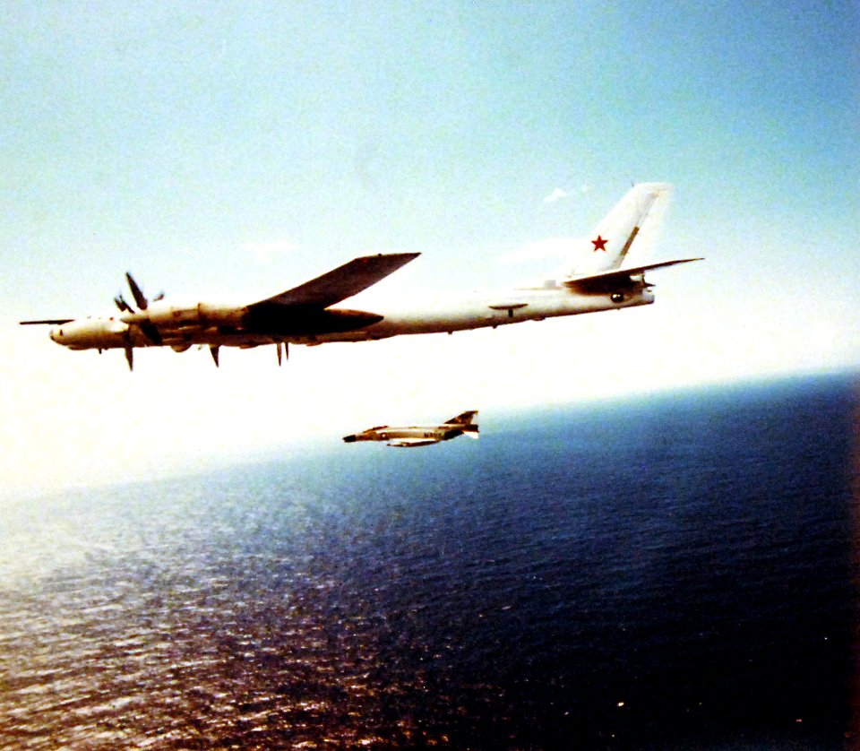 McDonnell F-4B Phantom II of VF-161 escorts Soviet Tupolev Tu-95MR over the Sea of Japan, in May 1971 (428-GX-KN 30918)