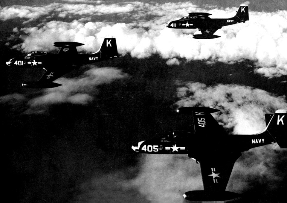 McDonnell F2H-2 Banshees of VF-34 in flight, circa in 1952