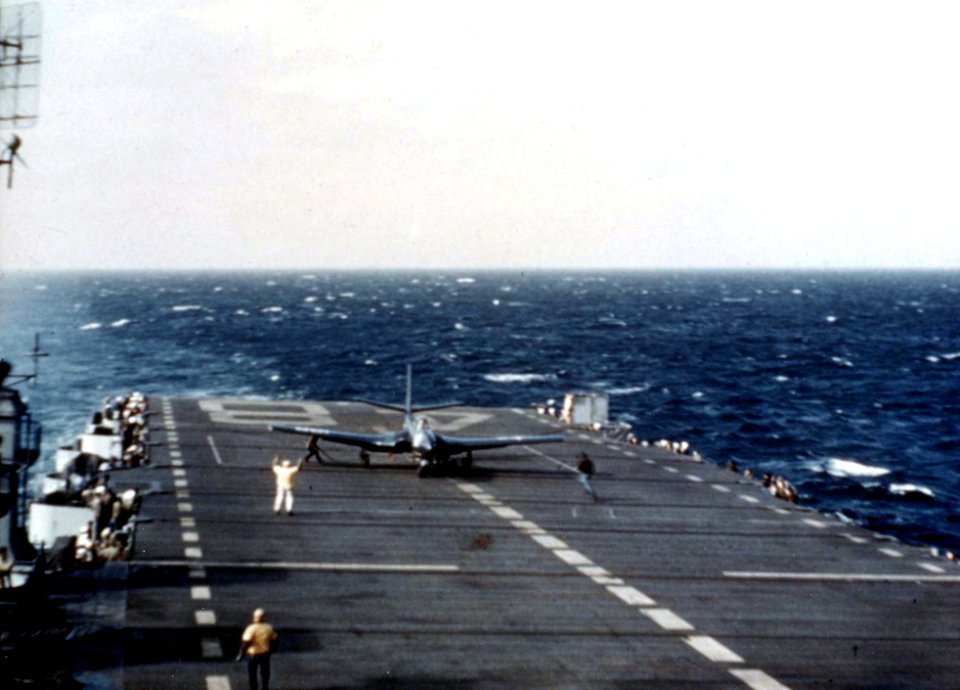 McDonnell FH-1 Phantom of VF-17A aboard USS Saipan (CVL-48), in May 1948 (NNAM.1996.253.7238.015)