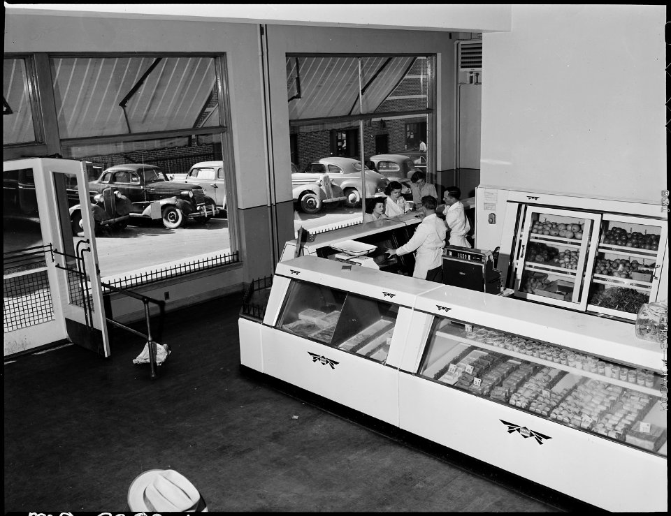 Meat counter in grocery store which is company owned. Inland Steel Company, Wheelwright ^1 & 2 Mines, Wheelwright... - NARA - 541495
