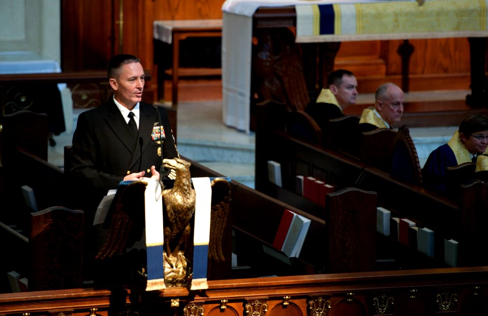 MCPON delivers remarks during a Navy birthday service at the U.S. Naval Academy. (21982619989)