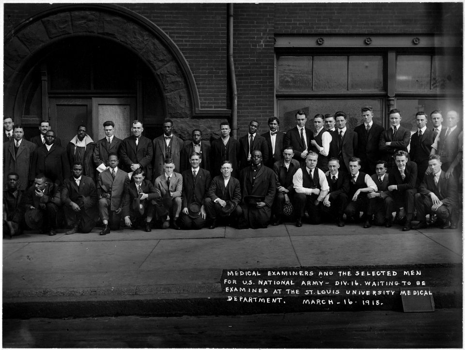 Medical examiners and the selected men for United States National Army - Division 16, waiting to be . . . - NARA - 533497