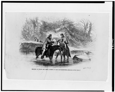 Meeting of Union and Rebel pickets in the Rappahannock - sketched by Mr. Oertel. LCCN90713019