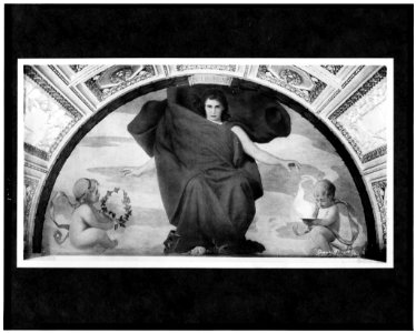 Mural, Melpomene, woman draped in red cloth, with two cherubs at her sides, in Library of Congress LCCN93509721