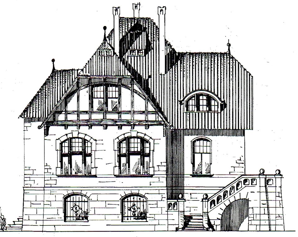 Mehlem Villa Wingen Aufriss Südfront 1902