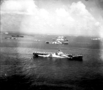 Murderers row at Ulithi Atoll - US Third fleet carriers at anchor, 8 December 1944 (80-G-294131)