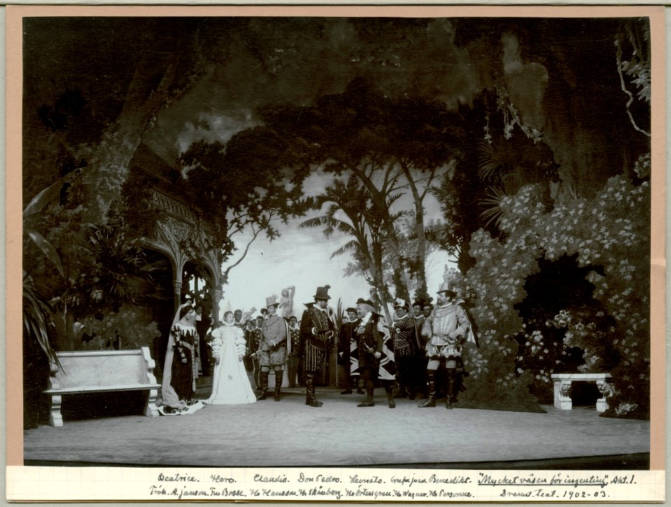 Mycket väsen för ingenting, Dramatiska teatern 1902. Föreställningsbild - SMV - H14 042