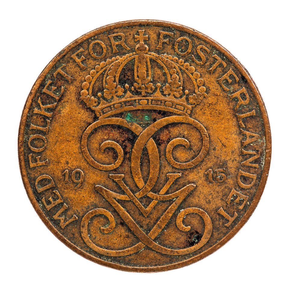 Mynt av brons frånsida, 1915. Fem öre - Skoklosters slott - 108661