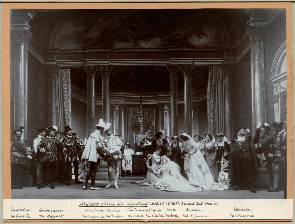 Mycket väsen för ingenting, Dramatiska teatern 1902. Föreställningsbild - SMV - H14 044