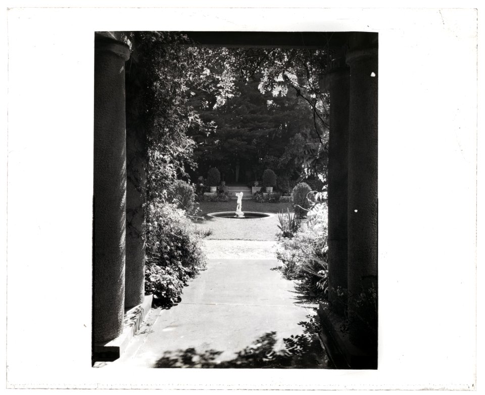 Myron Hunt house, 200 North Grand Avenue, Pasadena, California. View to fountain from house LCCN2008680072