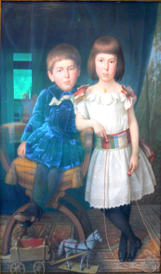 Mädchen und Junge mit Spielzeug c1840