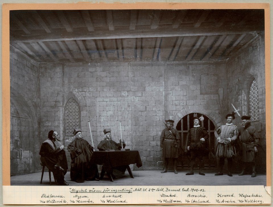 Mycket väsen för ingenting, Dramatiska teatern 1902. Föreställningsbild - SMV - H14 045