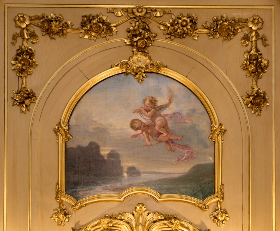 Måleri. Svävande Amoriner i ett landskap - Hallwylska museet - 106945