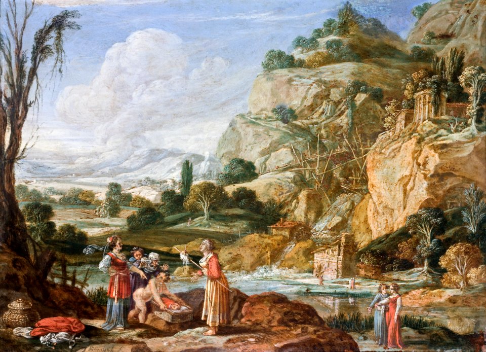 Målning. Faraos dotter och Mosesbarnet. Bartholomeus Breenbergh - Hallwylska museet - 86725
