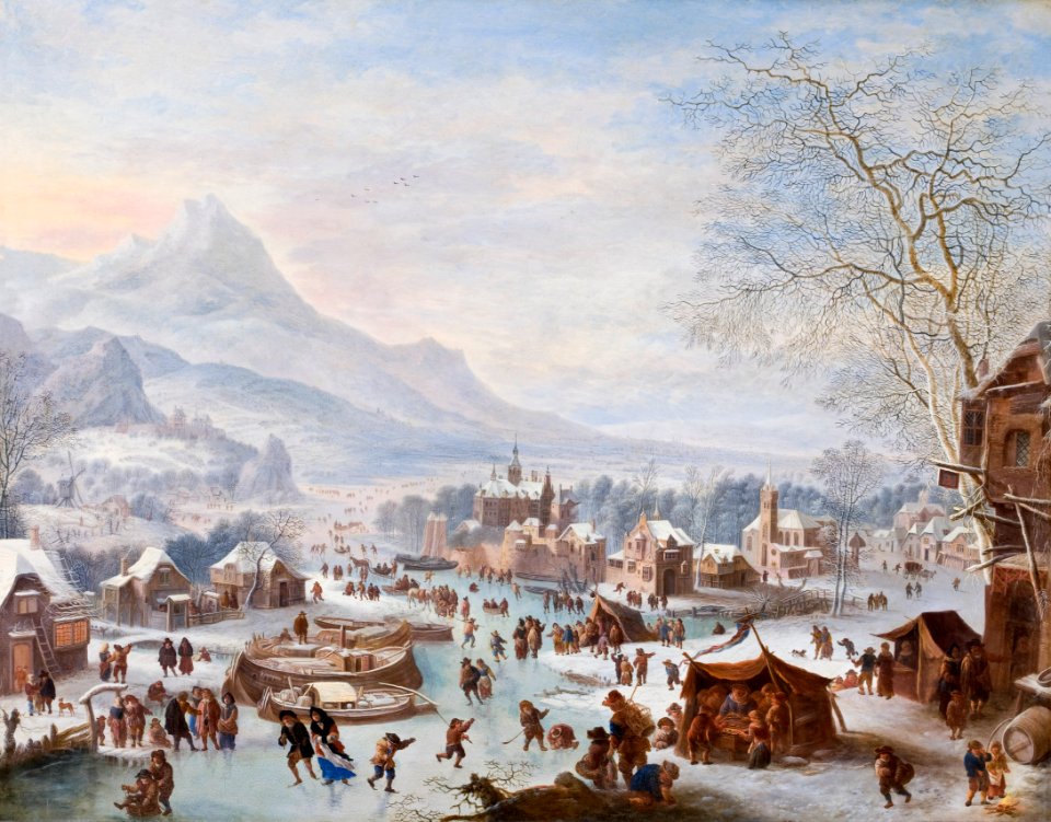 Målning. Vinterscen med skridskoåkare. Jan Griffier - Hallwylska museet - 86727