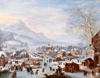 Målning. Vinterscen med skridskoåkare. Jan Griffier - Hallwylska museet - 86727