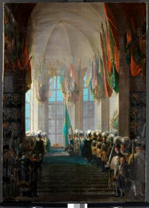 Målning från 1841 föreställande gravöppningen av Gustav II Adolfs kista 1832 - Skoklosters slott - 96167