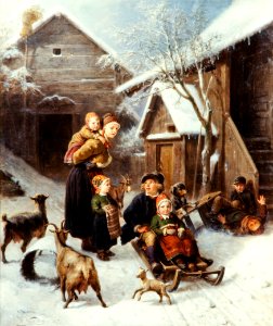 Målning. Bengt Nordenberg, Kälkbacksåkningen. 1875 - Hallwylska museet - 72846