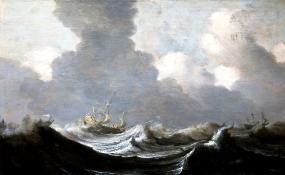 Målning. Fyra skepp i hård storm. Pieter Mulier d.ä - Hallwylska museet - 86737