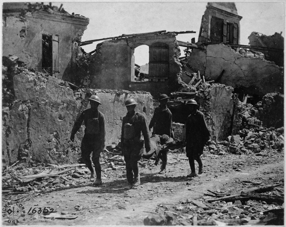 Members of the Medical Corps removing the wounded from Vaux, France., 07-22-1918 - NARA - 530731