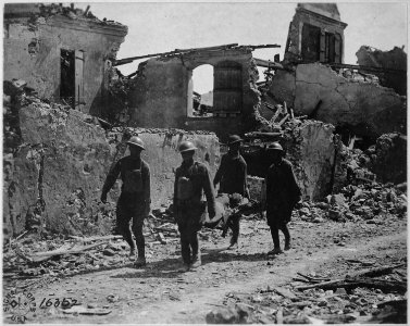 Members of the Medical Corps removing the wounded from Vaux, France., 07-22-1918 - NARA - 530731
