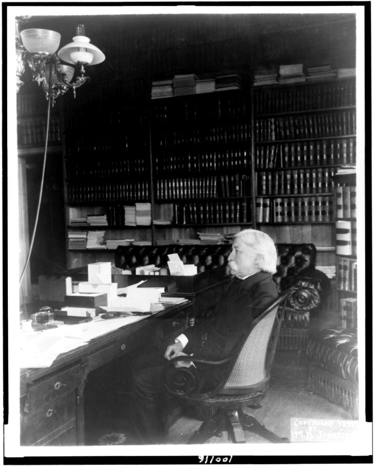 Melville Weston Fuller, full-length portrait, seated at desk, facing left LCCN90710139