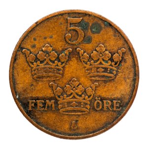 Mynt av brons åtsida, 1915. Fem öre - Skoklosters slott - 108660 photo