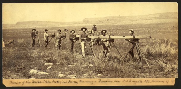 Members of the United States Geological Survey measuring a baseline near Fort Wingate, N.M., 1883 LCCN2009633602