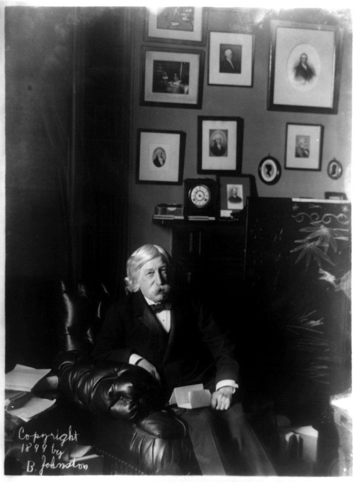 Melville Weston Fuller, Chief Justice, Supreme Court, three-quarter length portrait, seated, facing right LCCN97502838