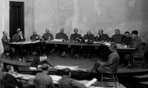 Members of the Courts Martial of 64 African American soldiers of the 24th Infantry Regiment on trial at Fort Sam Houston on 23 August 1917, from- Largest Murder Trial in the History of the U.S. (...) - NARA - 533485 (cropped)