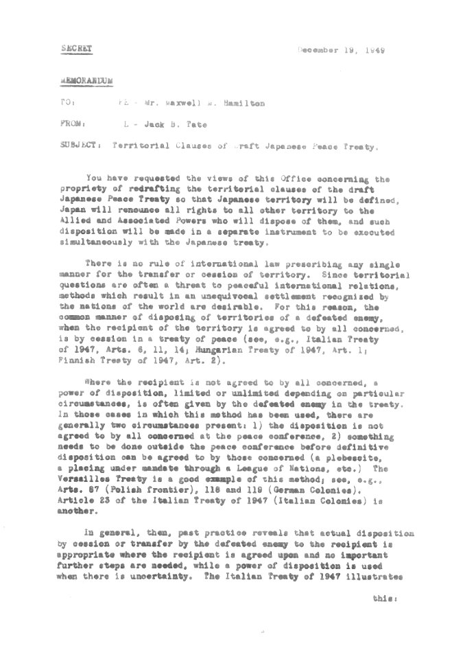 Memorandum by Jack B. Tate 1