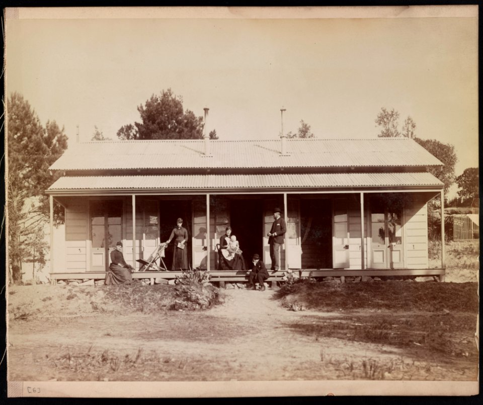 Men, women and baby on the porch of a building, New South Wales, Australia LCCN2016652516