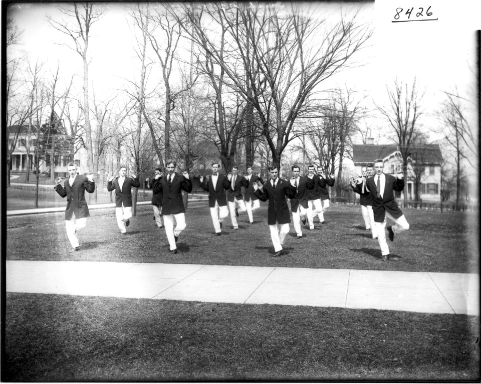 Men doing Irish jig for Miami University gymnasium exhibition 1908 (3195529186)