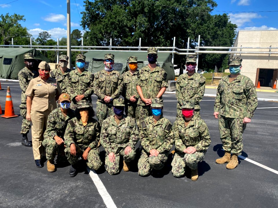 Members of the Dental Department at Naval Branch Health Clinic Jacksonville, FL outside Naval Hospital Jacksonville's Fever Clinic Tents. (49870064193)