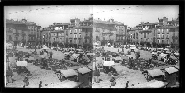 Mercat a la plaça porxada de Vic amb gent