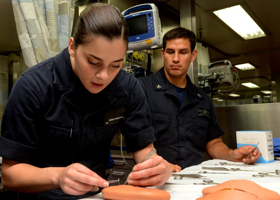 Mercy crew conducts suture training during Pacific Partnership 2015. 150714-N-PZ713-022