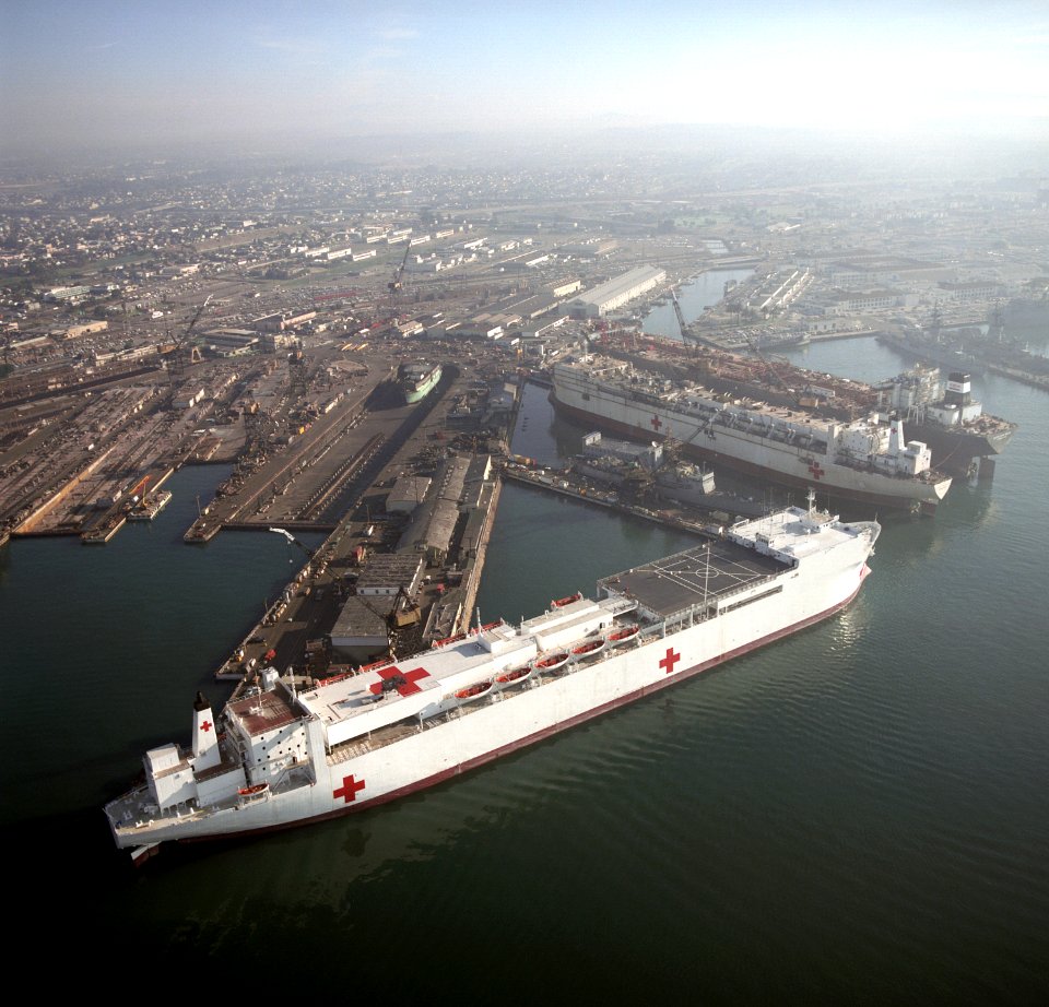 Mercy-class hospital ships at NASSCO in 1986