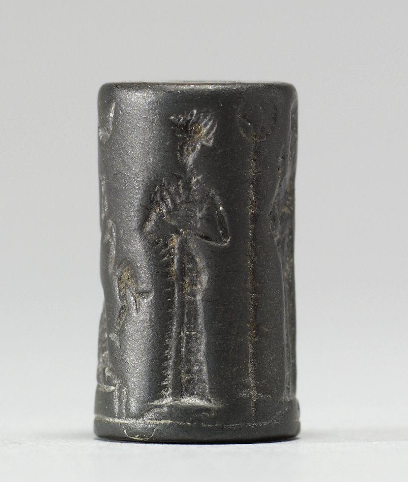Mesopotamian - Cylinder Seal with a Seated Deity, Figures and Inscription - Walters 42599 - Side D