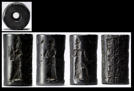 Mesopotamian - Cylinder Seal with Deity, Worshipper and Inscription - Walters 42437 - View A